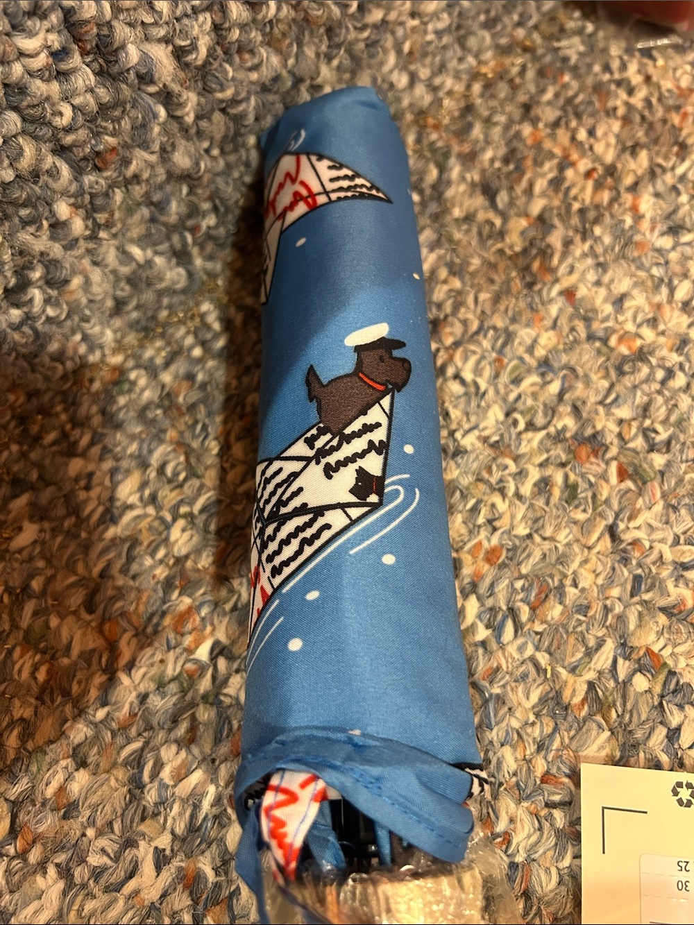 RADLEY LONDON Light Blue Novelty Paper Boat Print Folding Umbrella - Picture 2 of 3